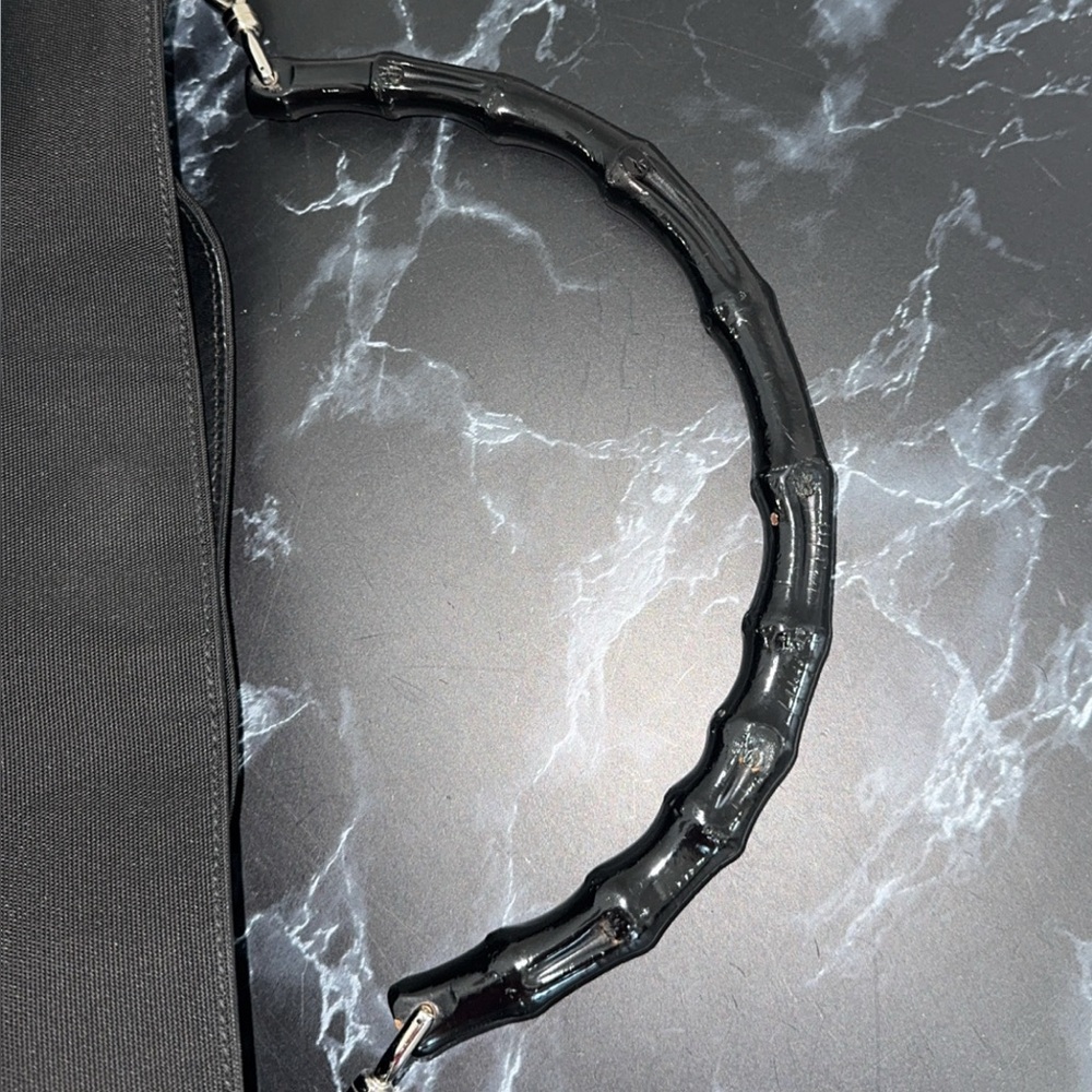 Gucci Bamboo Shoulder Bag Nylon Black Silver Handbag AUTHENTIC - Picture 9 of 14